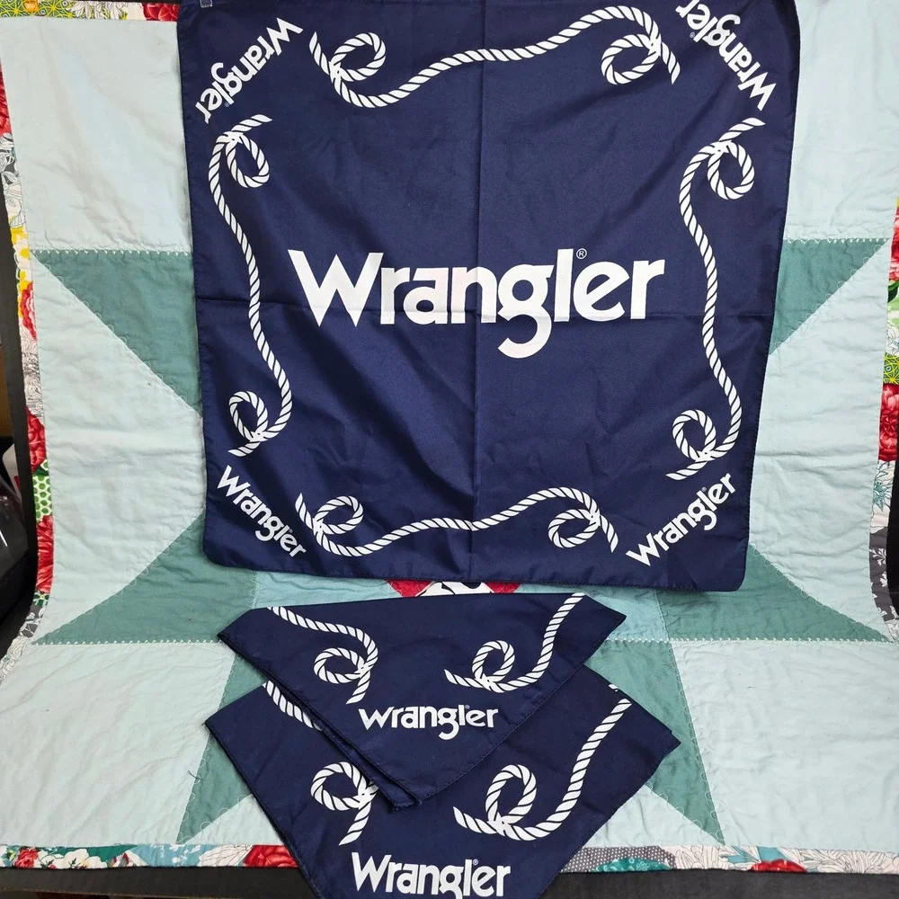 Wrangler Navy Blue Rope Graphic Cotton Bandana Set of 3 Western Cowboy Scarf